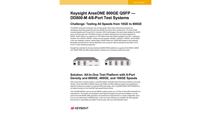 Keysight AresONE 800GE QSFP — DD800-M 4/8-Port Test Systems